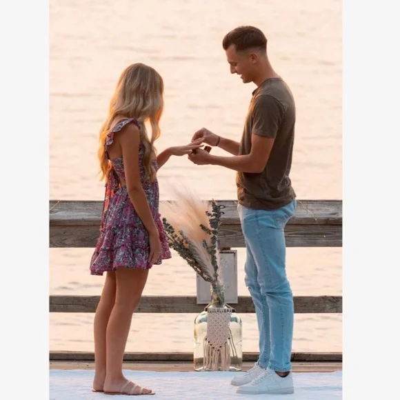 Floral Print Mini Dress Ruffle Detail Tie Back Fuchsia Green White - Picture 7 of 16